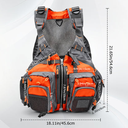 Fly Fishing Vest for Men Women, Comfortable Adjustable Fishing Vest with Multi-Pockets Reflective Stripes, Lightweight and Durable Unisex Strap Fishing Vest Pack, for Fly Bass Fishing,Orange