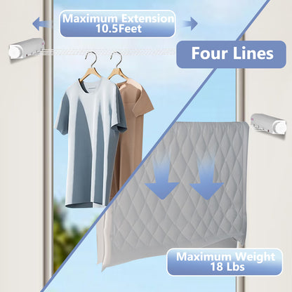 Retractable Clothesline Indoor Outdoor 4 Line Telescopic Clothes Drying Rope Hanger Wall Mounted Clothes Dryer Line