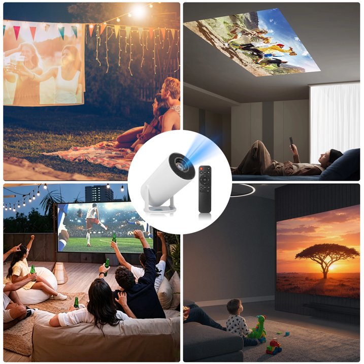 Mini Projector, Portable Projector with WiFi and Bluetooth, Built in Apps, Support 4K 1080P, 180° Rotation, Auto Keystone, Movie Projector Compatible with HD-MI/USB/TV Stick/Smartphone/Laptop