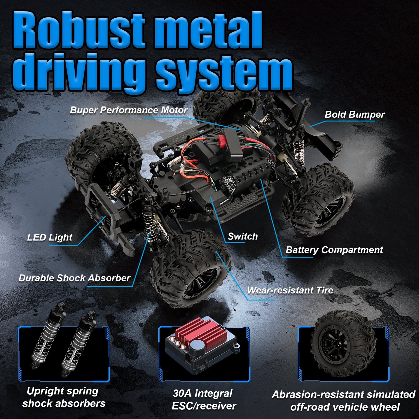RC Cars 1:16 4WD 55KM/H Fast 2.4G Remote Control Car All Terrain Off Road RC Trucks for Adults Kids, with 2 Batteries