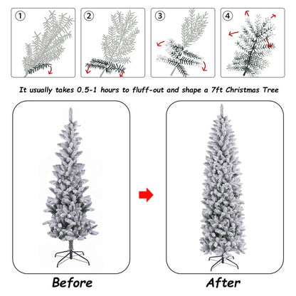 6ft Pencil Christmas Tree, Artificial Slim White Christmas Tree with 436 PVC Needles & Folding Metal Stand, Unlit Xmas Tree for Home Office Shops Hotels Decoration