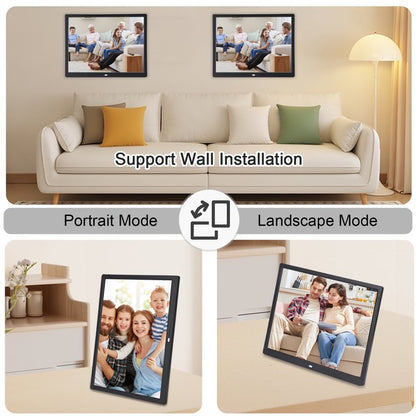 15" Digital Picture Frame with HD IPS Screen Digital Photo Frame Supports up to 16GB Storage Cards, Auto-Rotate, Tabletop & Wall-Mounted Digital Frame Supports Share Photos Video, Black