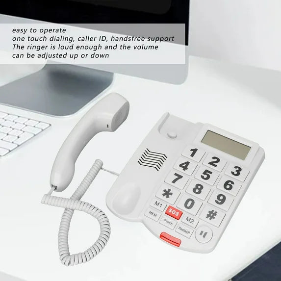 Large Button Phones for Seniors, Wired Telephone with Caller ID/Hands-Free for Office, Adjustable Amplified Volume Landline Phones for Visually/Hearing Impaired Elderly Emergency House Phones