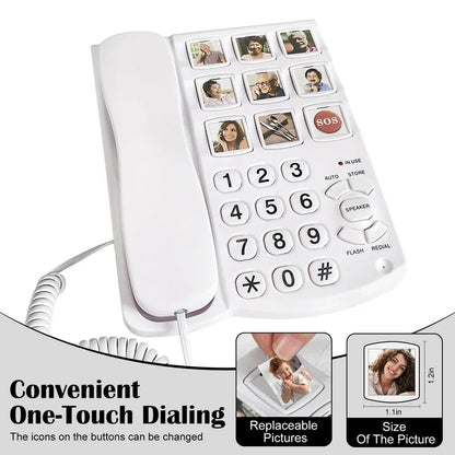 Big Button Telephone, Easy To Read Amplified Photo Memory Corded Landline For Seniors Elderly