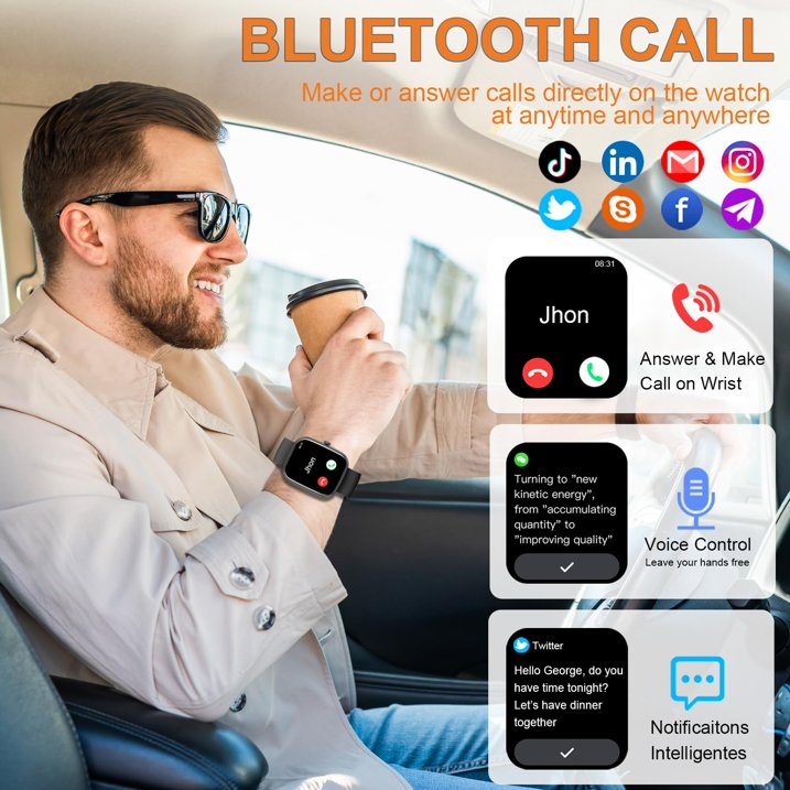 Smartwatch for Men Women, 1.85" HD Screen Smart Watch with Bluetooth Answer/Make Calls Fits for Android and iOS, 100+ Sport Modes/Message Reminder, IP68 Waterproof Fitness Tracker for Gift, Black