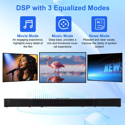 Sound Bar for Smart TV, Soundbar with Bluetooth/ARC/Opt/AUX Connect, Auto Volume Boost, 3 Equalizer Modes, 2 in 1 Detachable Soundbar for TV/PC/Gaming/Projectors