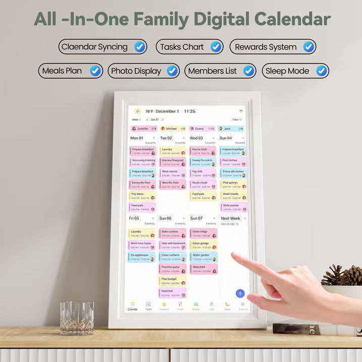 15.6 inch Wall Planner Digital Calendar & Chore Chart, WiFi Smart Touchscreen Interactive Display for Family Schedules/Meal Planner, Display Digital Calendar Great Gifts for Organizing Your 2026 Year