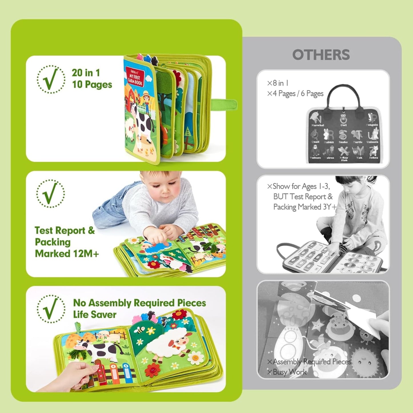 Busy Book for Baby 1-3 Montessori Toys Busy Board for 1 Years Old Boys Girls Early Educational Learning Activities Book for Toddlers