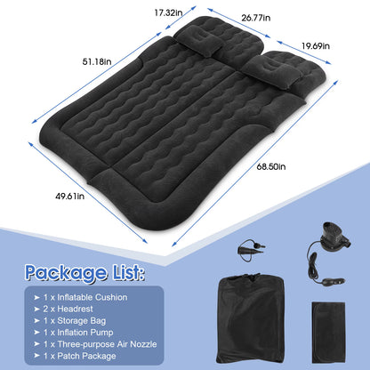 SUV Air Mattress, Double-Sided Thick Flocked Air Mattress with Built-in Pump & Pillow, Complete Sleeping Accessories for Car Camping