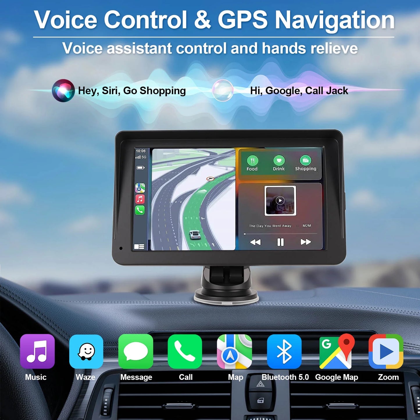 7" Wireless Carplay Screen for Car Portable Stereo Touchscreen with CarPlay and Android Auto with Mirror Link/Backup Camera/Bluetooth/Voice Control/GPS Navigation/AUX for All Vehicles, 64GB Memory