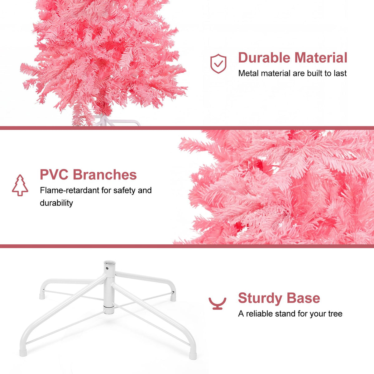 6ft Pink Artificial Pencil Christmas Tree, Unlit Slim Xmas Tree with 660 PVC Tips & Foldable Metal Stand, Full Shape, Easy to Assemble for Home Office Party Holiday Display Decoration