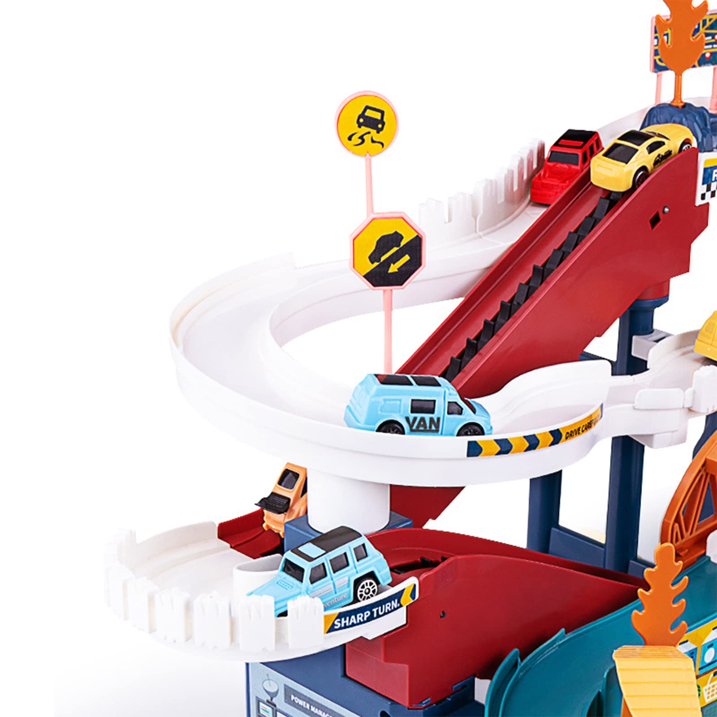 Dinosaur Rail Car Toys, Dinosaur Climbing Hills Railcar Colorful Vehicles Construction Play Set w/ 4 Racer Cars & Lifting Parking Lot, Winding Highway Dinosaur Hill for Preschool Gifts Kids Ages 3+