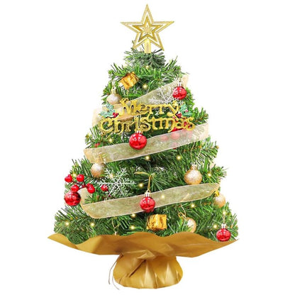 24 inch Tabletop Christmas Tree with LED String Lights/Red Berries Pine Cones, Pre-Lit Mini Christmas Tree w/ 30 DIY Ornaments, 2ft Small Artificial Xmas Tree for Holiday Indoor Christmas Decoration