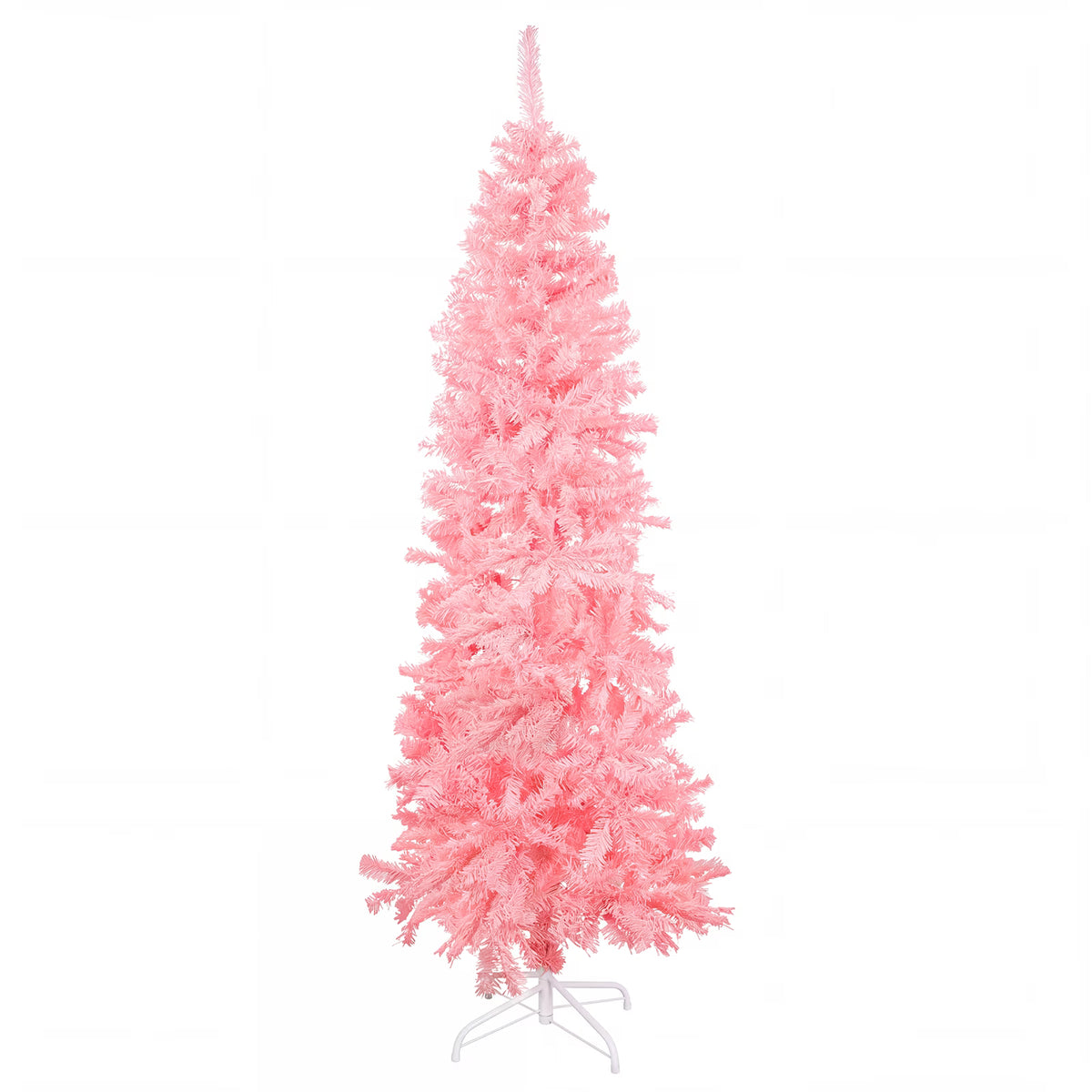 6ft Pink Artificial Pencil Christmas Tree, Unlit Slim Xmas Tree with 660 PVC Tips & Foldable Metal Stand, Full Shape, Easy to Assemble for Home Office Party Holiday Display Decoration