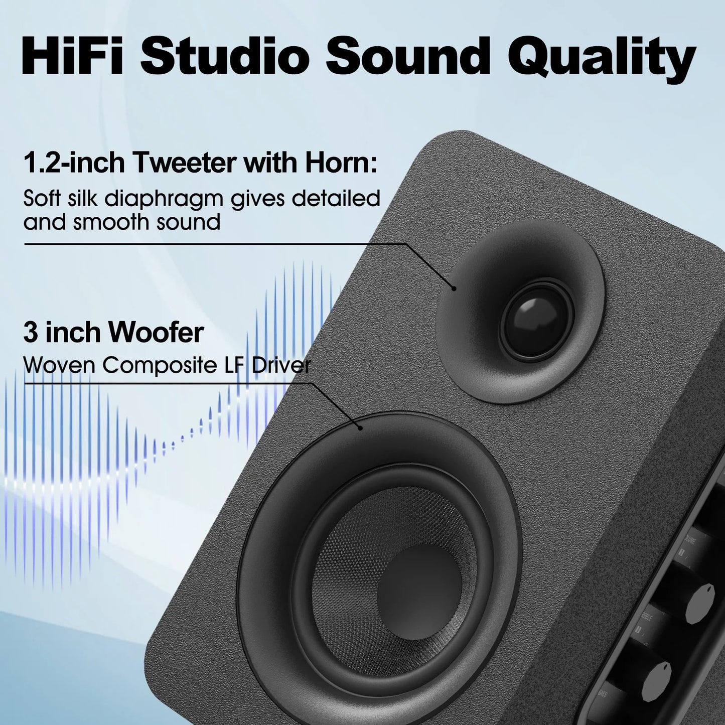 80W Active Bookshelf Speakers, Home Bluetooth 5.3 Wireless Speaker with 3 inch Woofer, Stereo Studio Monitor Speakers, Bass & Treble Adjust TV Speakers with USB/Optical/AUX Input for PC, Black