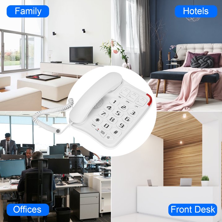 Big Button Phone for Seniors, Corded Landline Telephone with 3 Picture Keys, Adjustable Volume & Ringing, One-Touch Dialling Phones for Elderly Suitable People with Vision Disorders/Hearing Damage