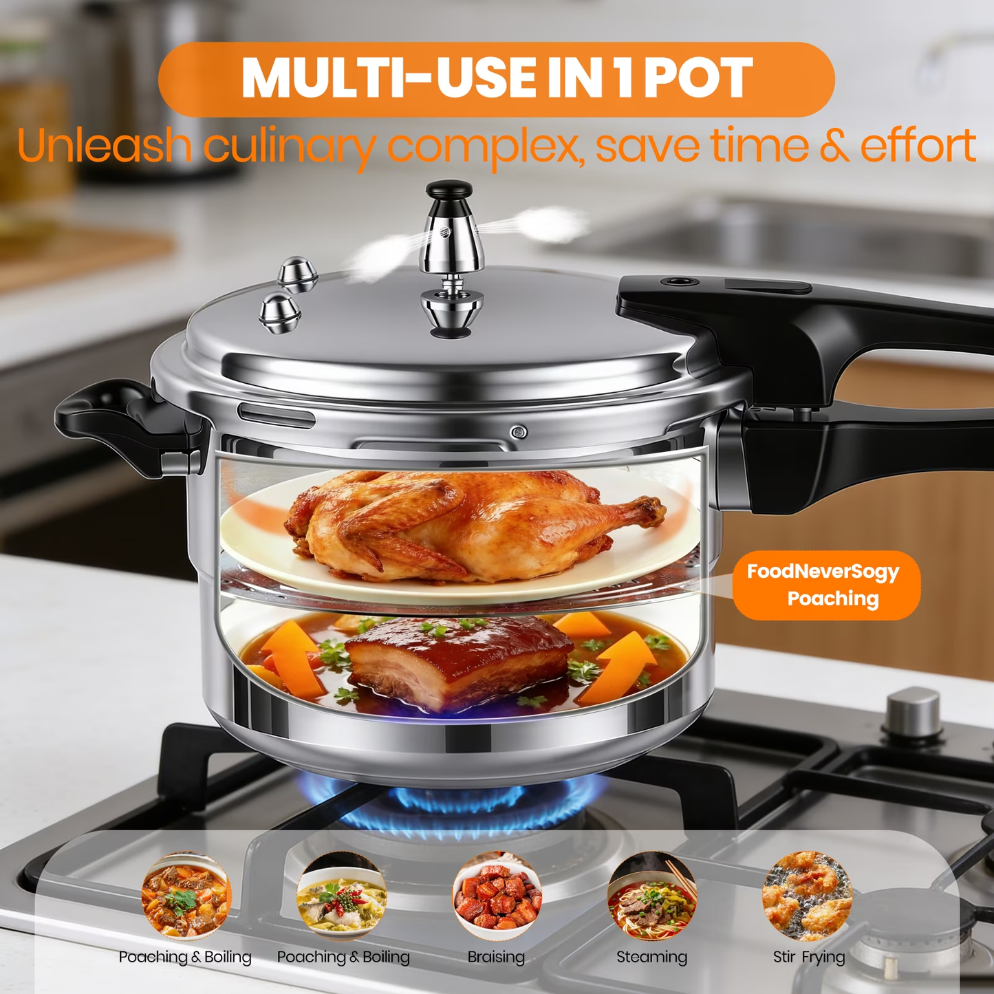 Pressure Cooker, 4.5QT Aluminum Pressure Cooker Cooking Various Foods For Gas Stove Induction Cooker