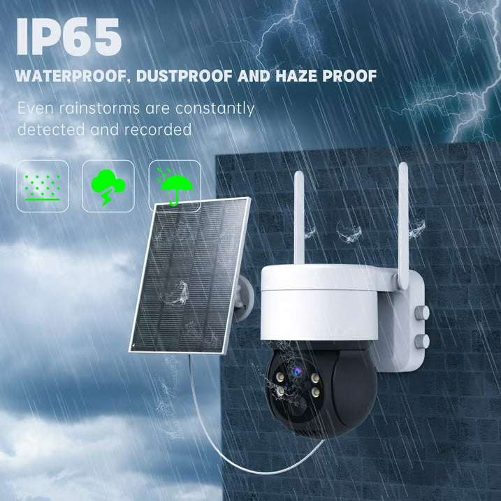 Solar Security Cameras Wireless Outdoor, 1080P WiFi Camera with Solar Panel Battery Powered Surveillance System IP65 Waterproof, Motion Sensor, 2-Way Audio, Color Night Vision, SD Card Support