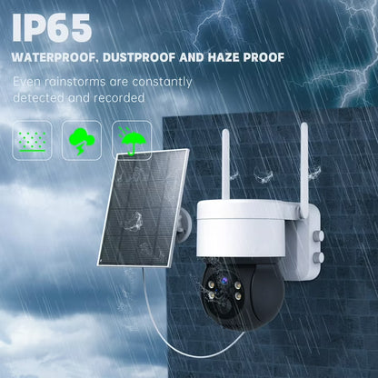 Solar Security Cameras Wireless Outdoor, 1080P WiFi Camera with Solar Panel Battery Powered Surveillance System IP65 Waterproof, Motion Sensor, 2-Way Audio, Color Night Vision, SD Card Support