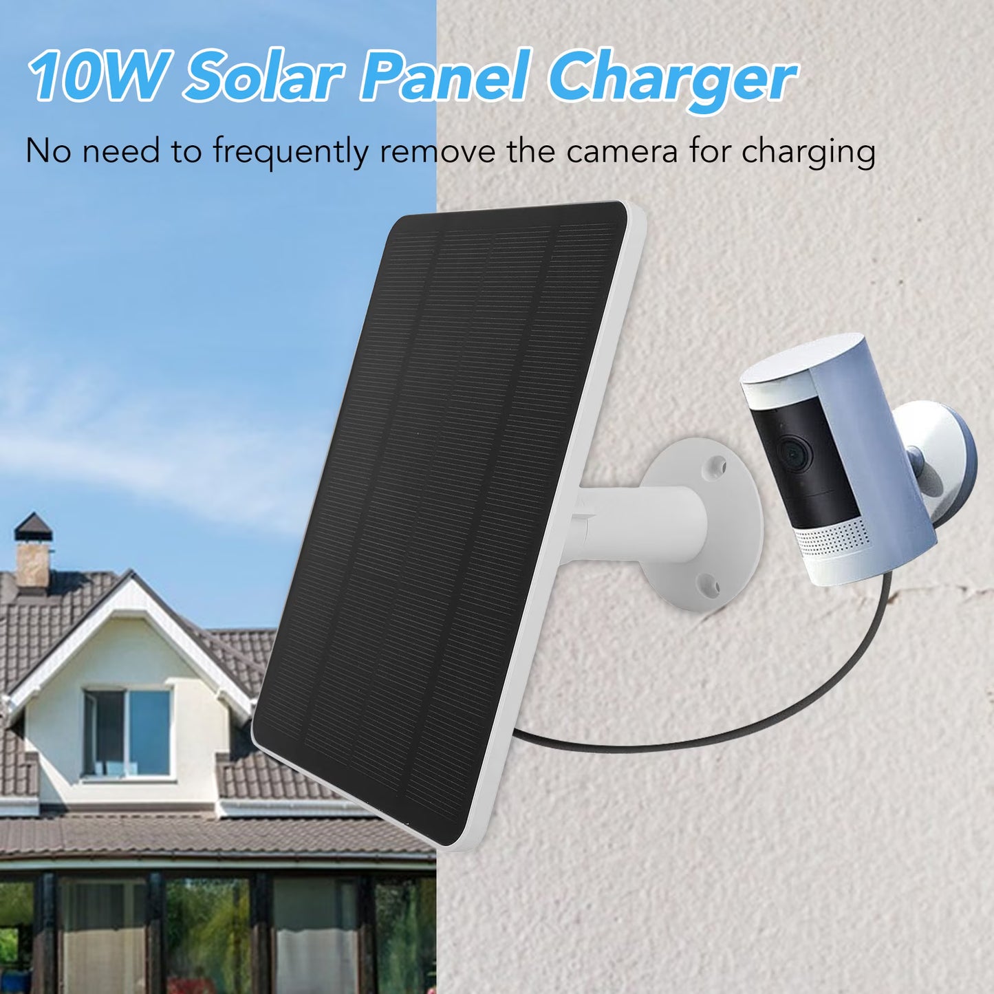 2Pack 10W Solar Panel for Security Camera Outdoor, 5V Micro USB/USB C Solar Panel Charger Compatible with Rechargeable Battery Powered Cam, IP65 Waterproof, 9.8ft Cable, 360° Adjustable Bracket