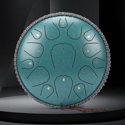 Steel Tongue Drum, 13 inches 15 Notes Tongue Drum with Handpan Drums Mallets & Carry Bag, Waterproof Meditation Rain Chime, Raindrop Drum Musical Instruments for Adult Gift, D Major, Malachite Green
