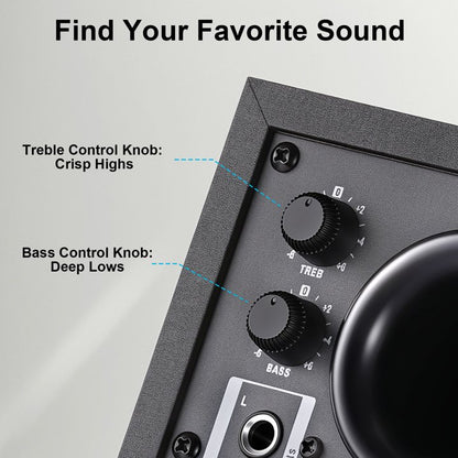 80W Powered Bookshelf Speakers, Bluetooth 5.3 Active Computer Speakers with 1" Silk Dome Tweeters & 4" Woofers, ARC/AUX/Optical/USB, Adjustable Bass & Treble, Wood Finish for TV PC Gaming Turntable