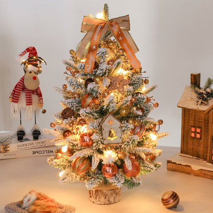 2ft Pre-lit Mini Christmas Snow Flocked Tree, Tabletop Artificial Christmas Tree with LED Lights, Small DIY Decor Xmas Pine Tree with Cloth Bag Base for Indoor Outdoor Home Dining Table Decorations