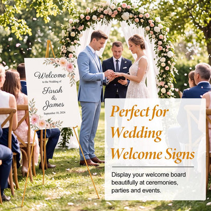 66" Easel Stand for Sign, Poster Stand and Wedding Sign, Lightweight Foldable Metal Tripod with Carry Bag for Welcome Sign, Poster Display, Foam Board and Floor Use, Gold (Supports 5 Pounds)