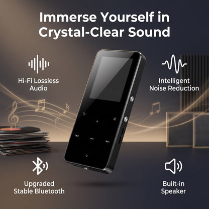 Portable MP3 Player 16GB, with Bluetooth 5.0, Music Player with Built-in HD Loudspeaker, HiFi Lossless Sound, E-Book Reader, Earphones Included, Voice Recorder