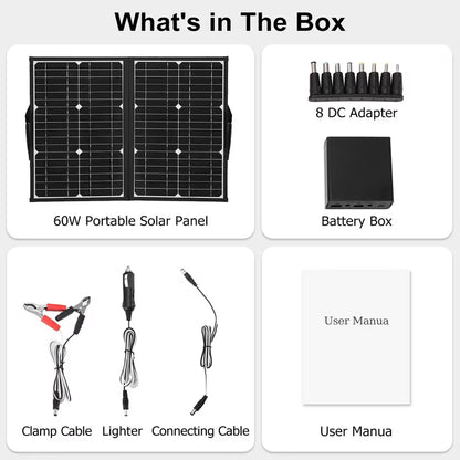 60W Portable Solar Panel Charger with USB C, USB A and DC 18V Outputs Foldable IP65 Waterproof Solar Panels with Adjustable Kickstand, Mini Charger for Phones, Power Bank, Camping, Hiking, Outdoor