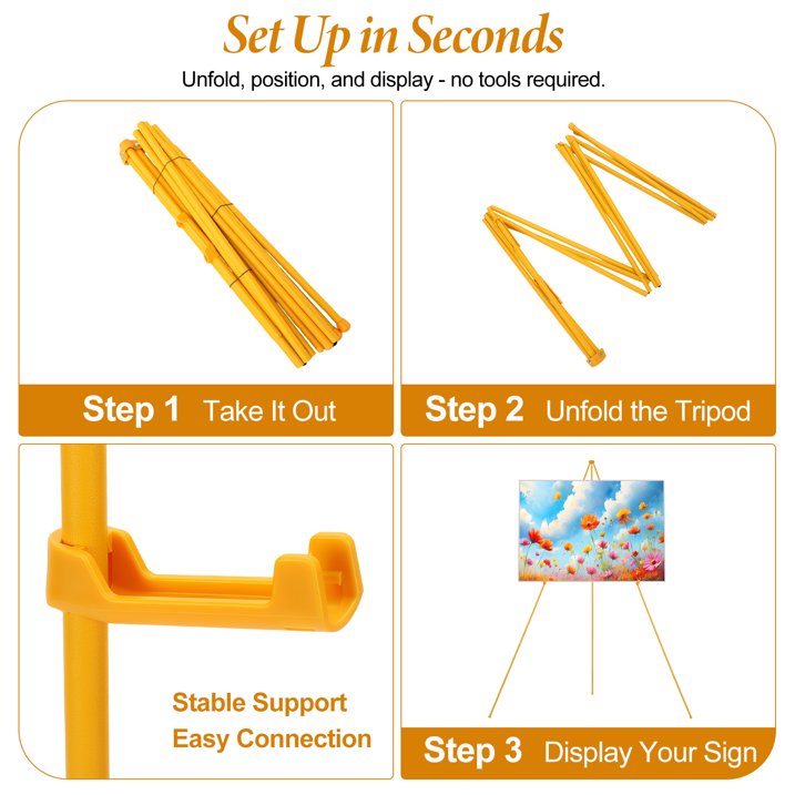 66" Easel Stand for Sign, Poster Stand and Wedding Sign, Lightweight Foldable Metal Tripod with Carry Bag for Welcome Sign, Poster Display, Foam Board and Floor Use, Gold (Supports 5 Pounds)
