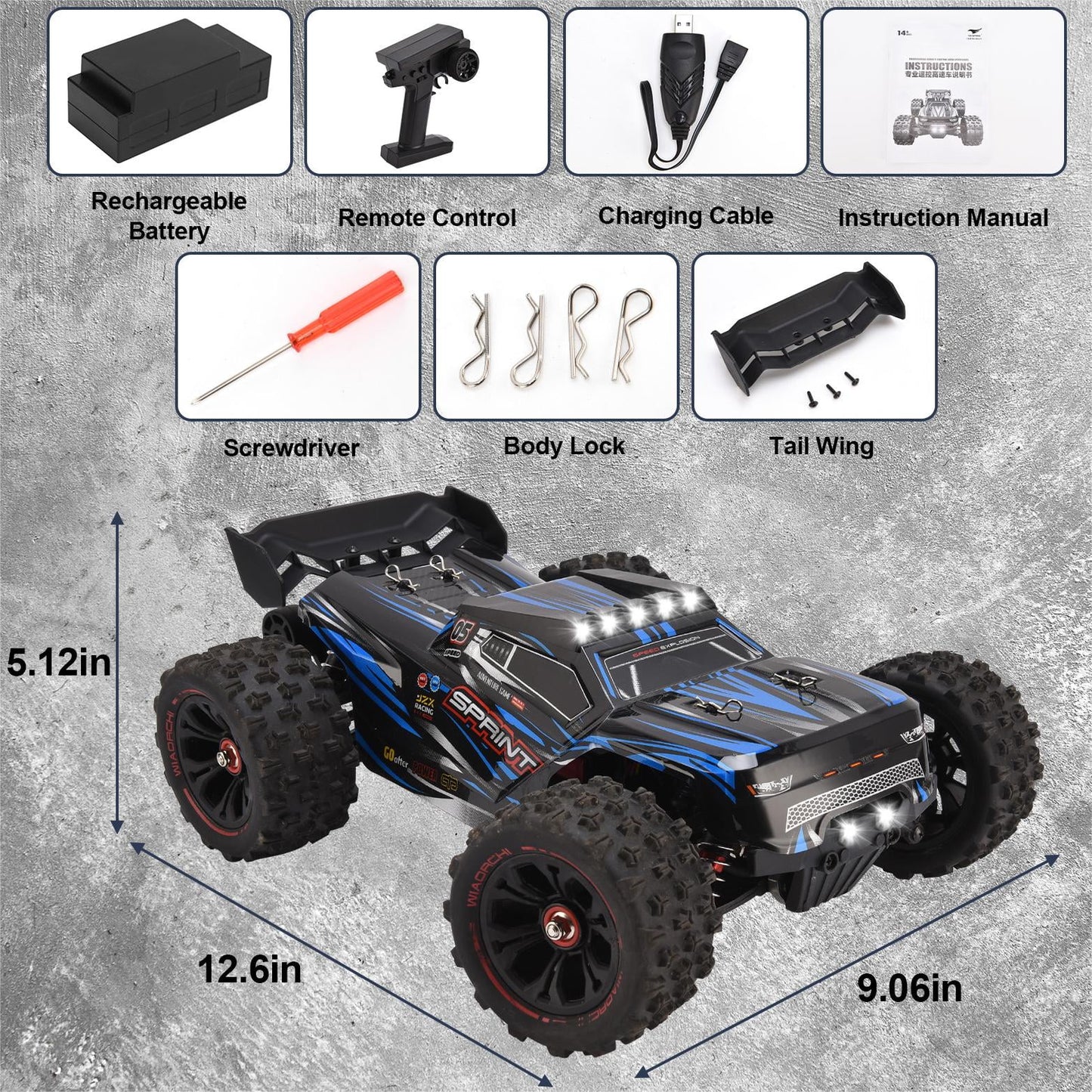 1:14 Brushless Fast RC Car for Adults Boys 56+MPH All Terrains 4WD High Speed Waterproof Remote Control Cars Truck Off Road RC Monster Truck with 3S Lipo Battery, LED Lights, Last up to 60 Mins