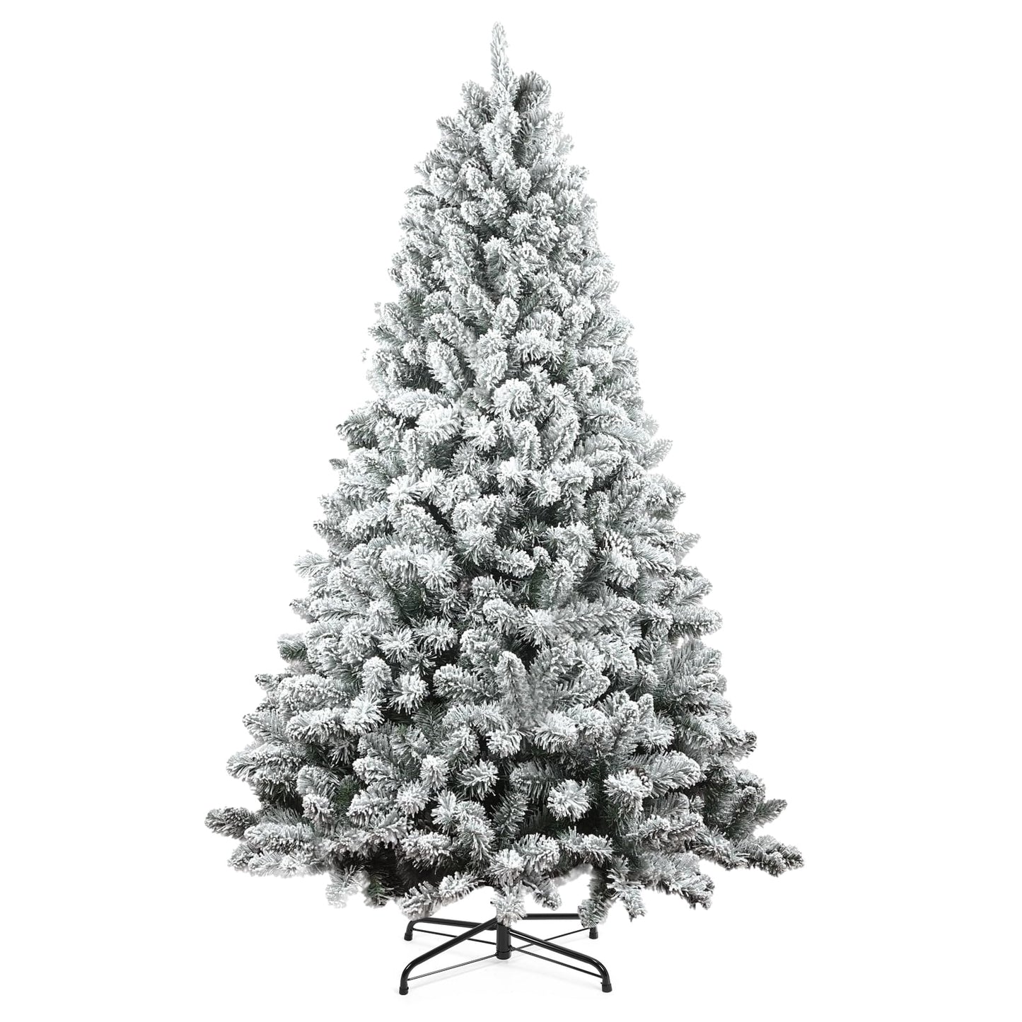 7FT Artificial Snow Flocked Christmas Tree, Unlit Artificial Christmas Pine Tree with 800 Branch Snow Tips and Metal Stand, Holiday Xmas Pine Tree for Indoor Outdoor Home Office Party Decoration