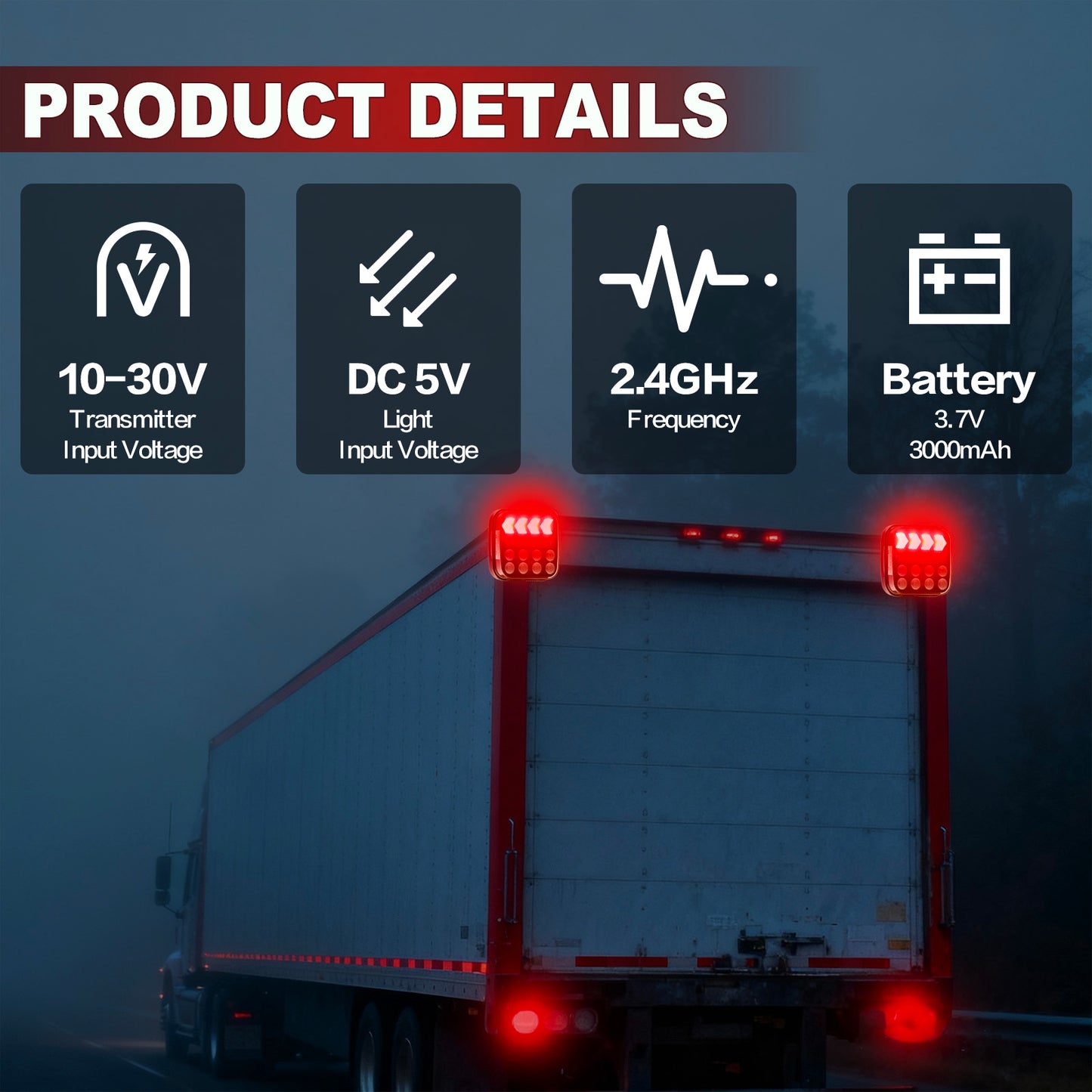 2Pcs Wireless Trailer Lights, Adjustable Magnetic LED Trailer Lights with Fixing Ropes, Rechargeable Tow Tail Light Kit for Trucks, Boats, RVs, Campers, IP67 Waterproof