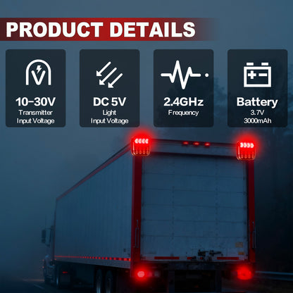 2Pcs Wireless Trailer Lights, Adjustable Magnetic LED Trailer Lights with Fixing Ropes, Rechargeable Tow Tail Light Kit for Trucks, Boats, RVs, Campers, IP67 Waterproof
