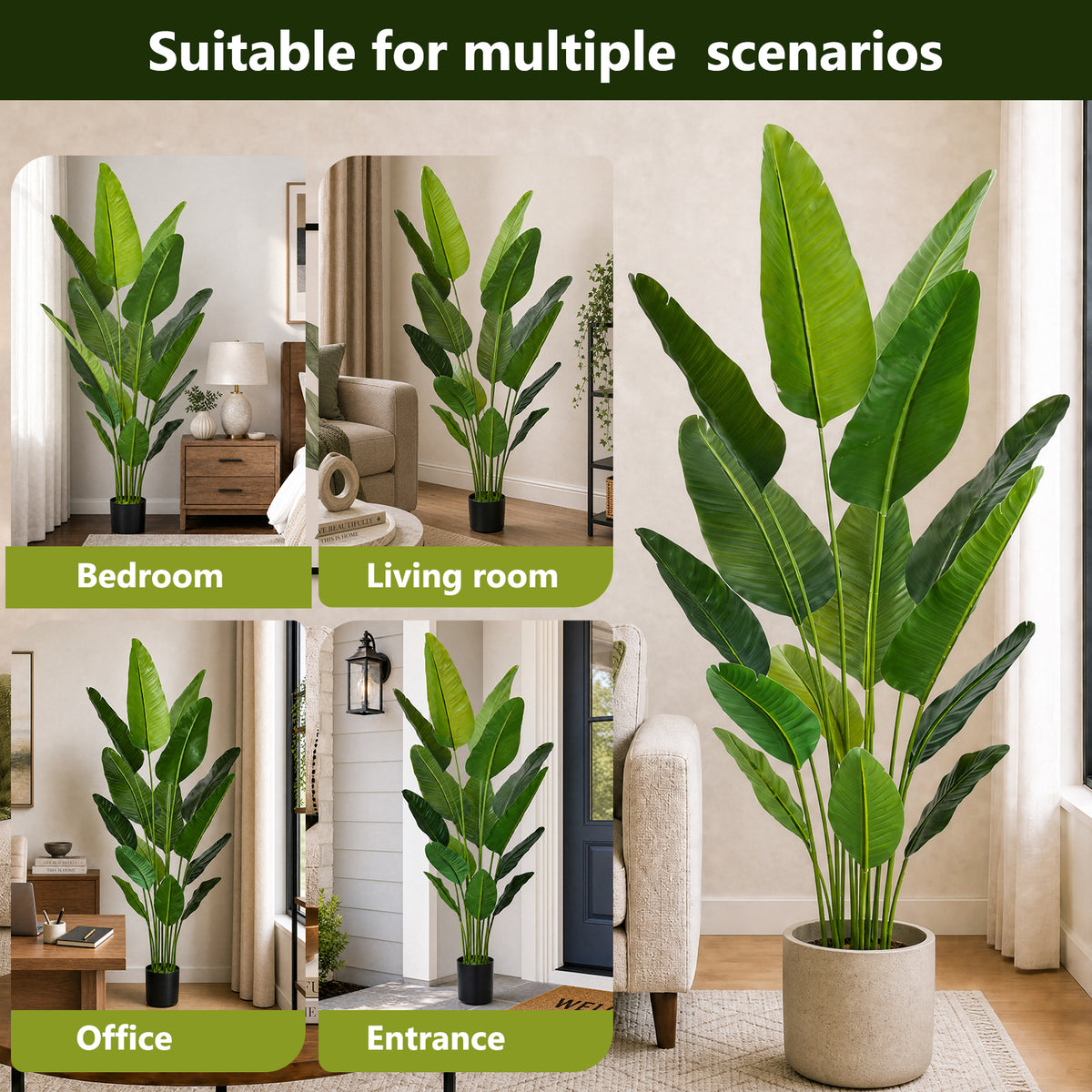 6ft Artificial Bird Of Paradise Plants with 15 Stems, Tall Faux Paradise Tree, Artificial Plants for Home Office Decor