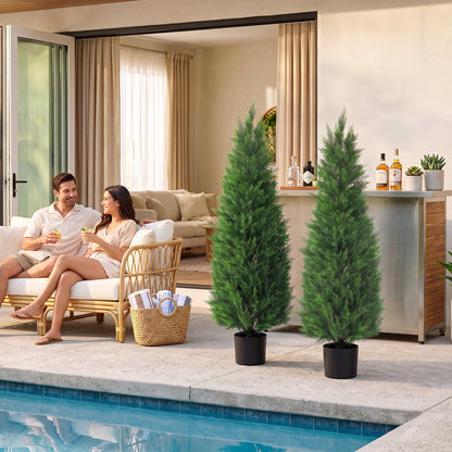 Artificial Cedar Tree 2 Pack 5 ft Tall Faux Cedar Topiary Plant Fake Lifelike Potted Pine for All-Season Home Office Porch Entryway Decor