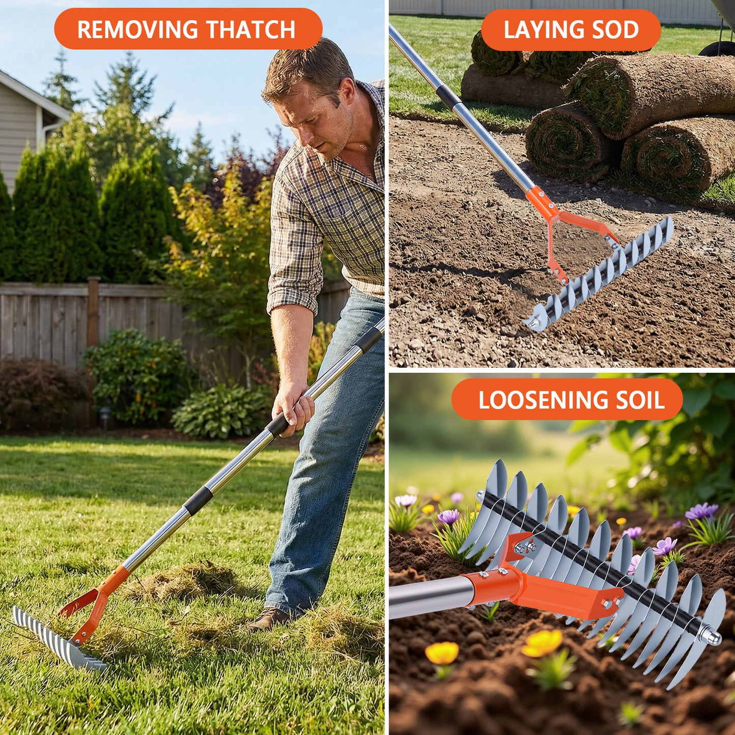 13-Inch Lawn Thatching Rake, Robust Dethatcher Rake, Efficient Steel Metal Rake with Handle, Versatile Grass Grooming Rake for Cleaning Dead Grass, Yard Garden Durable Soil Rake