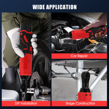 3/8" Extended Cordless Ratchet Wrench Set, 40N.m Power Ratchet Kit w/12V 2x2.0Ah Batteries,7 Sockets,1/4 Adaptor, Extension Bar for Housework, Car Repair