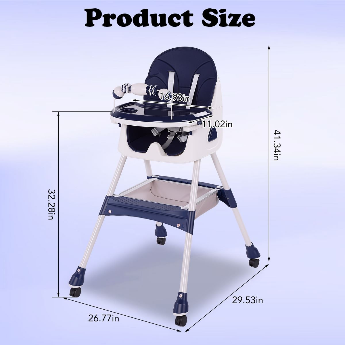 Baby High Chair, Convertible 6 in 1 Feeding Chairs for Babies and Toddlers, Foldable Baby Highchair, Adjustable Dining Tray, Backrest & Height, Blue