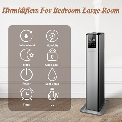 Humidifiers for Large Rooms, 13L/3.43Gal Top Fill Floor Humidifiers Cold Mist for Bedroom, Remote Control, Humidity Setting, Timer,Quiet, Aroma Box,Safety Lock