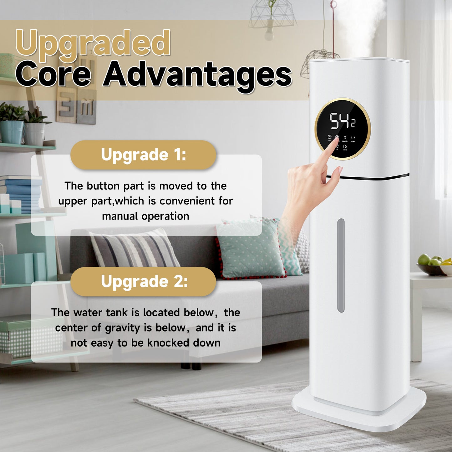 Humidifier For Large Rooms, 8L/2.11Gal Cool Mist Tower Top Fill Humidifiers, Floor Humidifiers For Baby,Pets,Plants,with Remote,Timer,Auto Shut Off,White