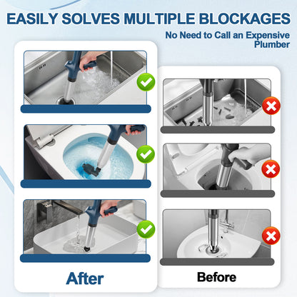 Toilet Plunge Blaster, High-Pressure Air Drain Blaster Plunge Blaster Multi-drain Unclogger For Toilets, Bathroom Floor, Drain Sinks And Plumbing Clogs,Blue