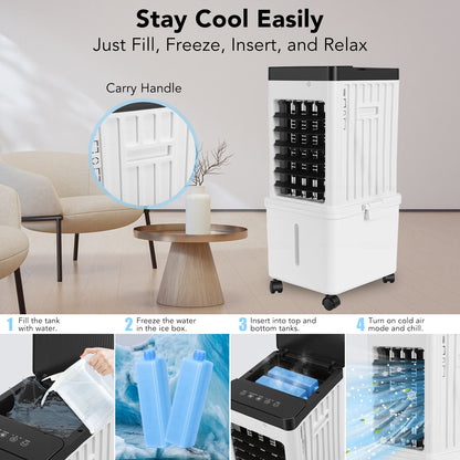 3-in-1 Evaporative Air Cooler Portable Air Cooling Oscillation Fan with Remote Control for Home,White