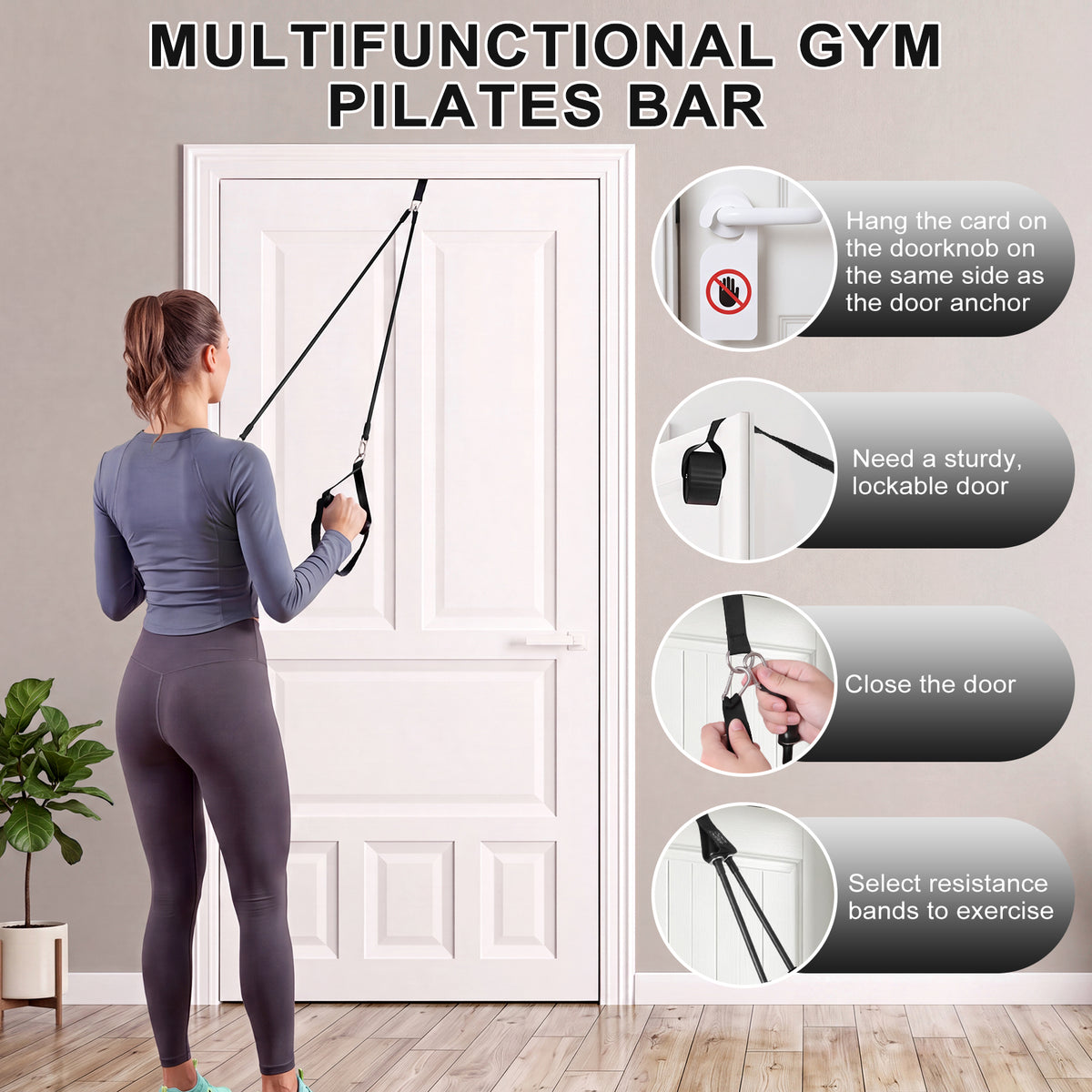 Pilates Bar Kit with 20 30 40 Lbs Resistance Bands,Workout Equipment for Legs,Hip,Waist and Arm,Exercise Fitness Equipment for Women & Men Home Gym Yoga Pilates,Black