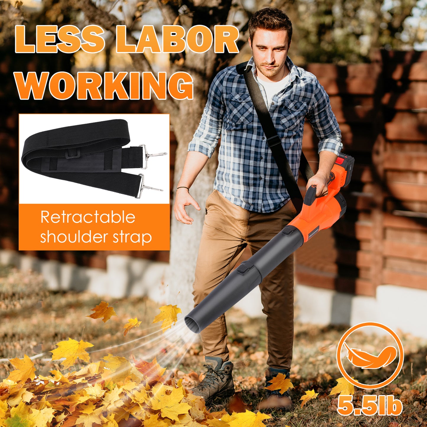 Cordless Electric Leaf Blower 20V 800CFM 160MPH, 6 Speeds Brushless Motor With 2 X 4.0Ah Batteries & Fast Charger For Patio Cleaning, Lawn Care, Blowing Leaves And Dust