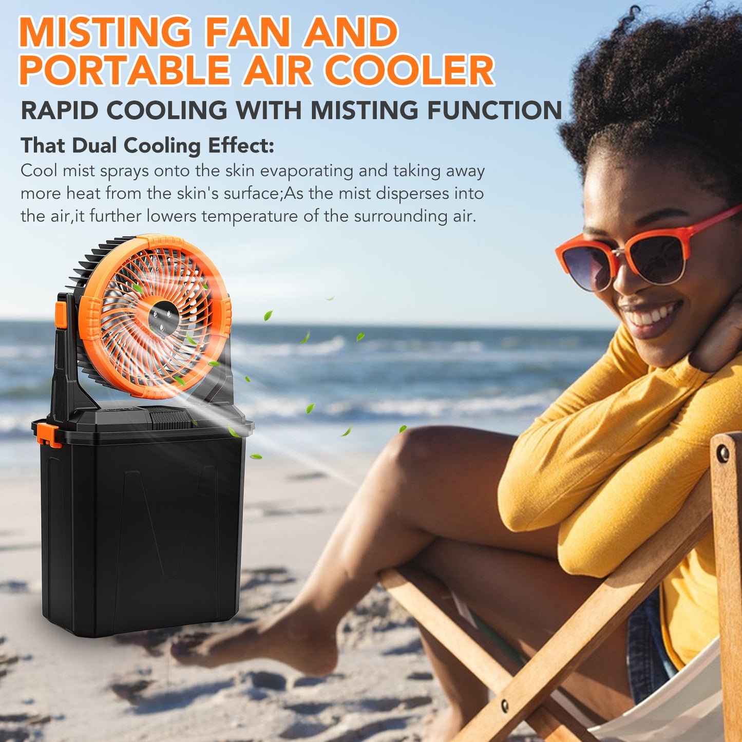 Portable Misting Fan - 10L Water Tank 10-inch Outdoor 20000mAh USB Rechargeable Fan with Remote Control,4 Speeds,4 Spray Mister,RGB Light,Timer, Floor Cooling Fan for Patios/Camping,Orange