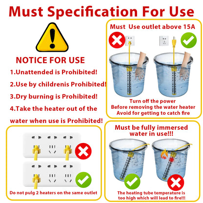 1500W Immersion Water Heater, Portable Bucket Heater with Switch & Auto Off Anti-scald Stainless Steel Protective Guard Indicator Light for Inflatable Pool Bathtub Indoor Outdoor