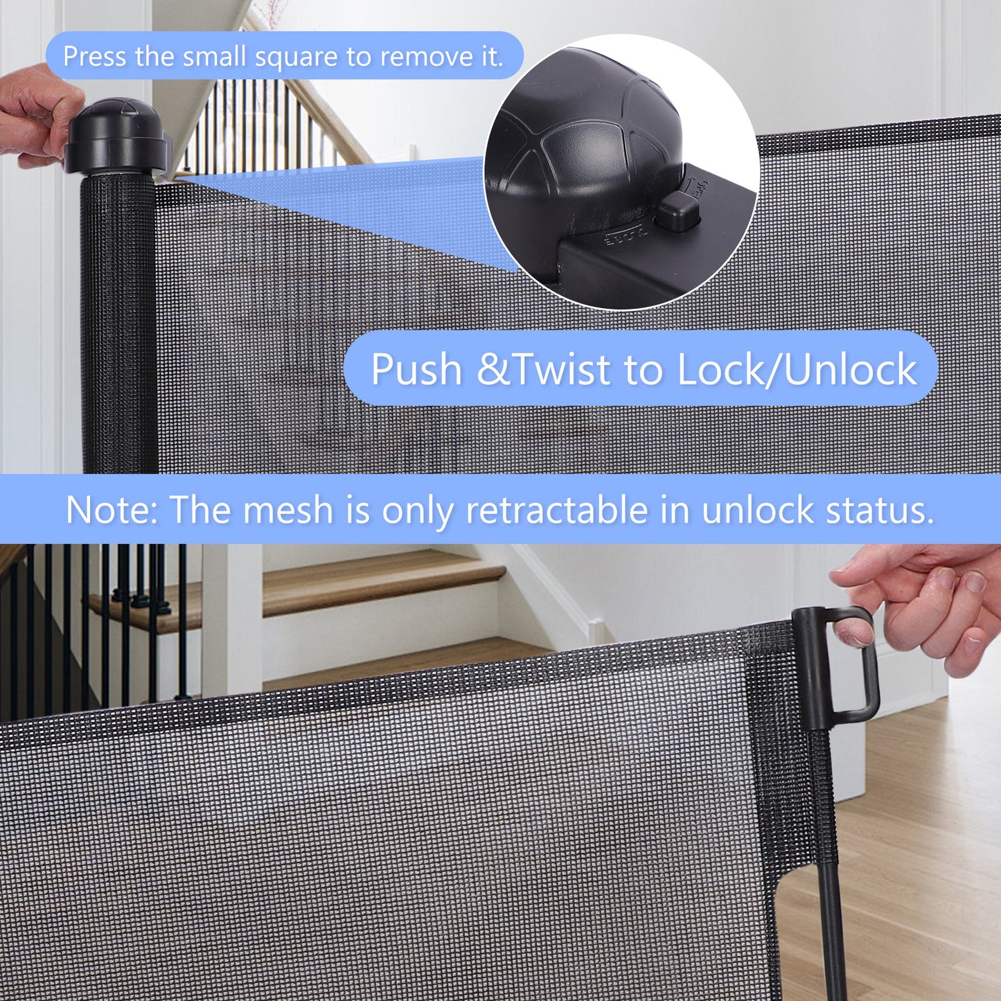 Retractable Baby Gate 35"x138" Extra Wide Mesh Dog Gate Child Safety Gate for Doorways, Indoor Outdoor Stairs, Indoor Outdoor Stairs, Gray