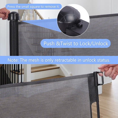 Retractable Baby Gate 35"x138" Extra Wide Mesh Dog Gate Child Safety Gate for Doorways, Indoor Outdoor Stairs, Indoor Outdoor Stairs, Gray